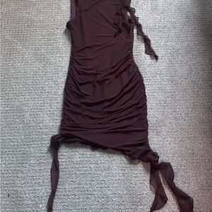 Oh Polly -Elegant Brown Ruched Dress